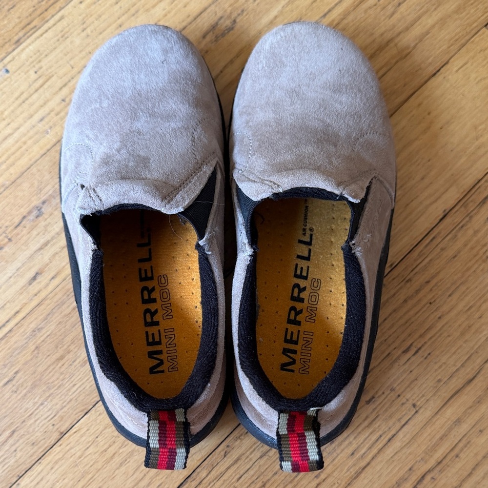Merrell Kids Mini Moc Slip-On Shoes in Taupe with Black Trim